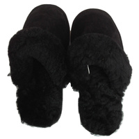 100% Sheepskin Moccasin Slippers Winter Genuine Scuffs Slip On Mens Womens - Black (with fur) - 9 thumbnail