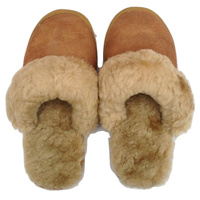 100% Sheepskin Moccasin Slippers Winter Genuine Scuffs Slip On Mens Womens - Chestnut (with fur) - 10 thumbnail