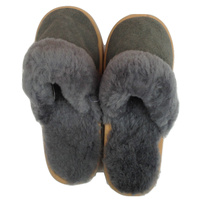 100% Sheepskin Moccasin Slippers Winter Genuine Scuffs Slip On Mens Womens - Grey (with fur) - 6 thumbnail