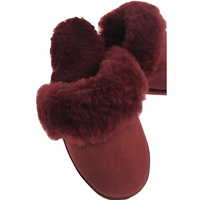 100% Sheepskin Moccasin Slippers Winter Genuine Scuffs Slip On Mens Womens - Red (with fur) - 9 thumbnail