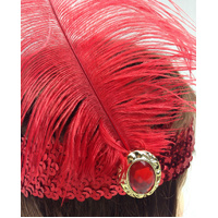 WIDE FLAPPER HEADBAND Feather Sequin Costume Gatsby Charleston Headpiece 1920s - Red thumbnail