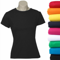 Womens Plain Ladies T SHIRT 100% COTTON Basic Tee Casual Top Size 6-24 T-Shirt - Black - 16 thumbnail