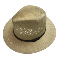 Natural STRAW PANAMA HAT FEDORA Summer Trilby Sun Summer Cap BR108 - 58cm thumbnail