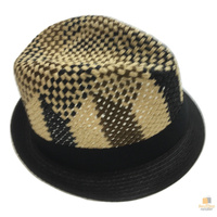 3 Tone Lattice Weave PAPER STRAW TRILBY HAT Fedora Trim Sun Summer Cap - M (57cm) thumbnail