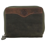 Billy The Kid Olive Leather Wallet with Zip & Coin Pocket in Brown thumbnail