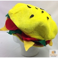 BURGER HAT Costume Party Adult Unisex Novelty Cap Funny Fast Food Hamburger thumbnail