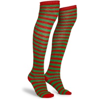Christmas Over The Knee Socks Red Green Xmas Candy Cane Striped Socks Elf thumbnail