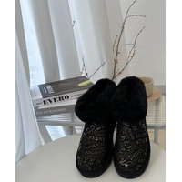 Womens Australian Sheepskin Wool Fur Mini UGG Ankle Boots in Gold Black - 4 thumbnail