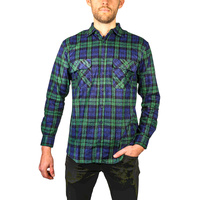 Mens Flannelette Long Sleeve Shirt 100% Cotton Check Authentic Flannel - Full Placket - Green - L thumbnail