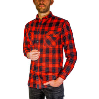Mens Flannelette Long Sleeve Shirt 100% Cotton Check Authentic Flannel - Full Placket - Red - 4XL thumbnail