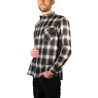 Mens Flannelette Long Sleeve Shirt 100% Cotton Check Authentic Flannel - Full Placket - Black - 4XL thumbnail