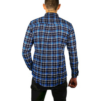 Mens Flannelette Long Sleeve Shirt 100% Cotton Check Authentic Flannel - Full Placket - Turquoise/Black - XXL thumbnail
