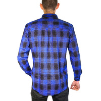 Mens Flannelette Long Sleeve Shirt 100% Cotton Check Authentic Flannel - Full Placket - Royal Blue - XL thumbnail