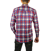 Mens Flannelette Long Sleeve Shirt 100% Cotton Check Authentic Flannel - Full Placket - Navy/Red/White - 3XL thumbnail