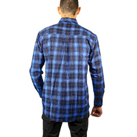 Mens 100% Cotton Flannelette Shirt Long Sleeve Check Authentic Flannel - Blue - 7XL thumbnail