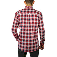 Mens 100% Cotton Flannelette Shirt Long Sleeve Check Authentic Flannel - Red/Navy - 7XL thumbnail