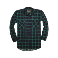 Mens 100% Cotton Flannelette Shirt Long Sleeve Check Authentic Flannel - Green/Navy - L thumbnail