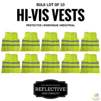 10x Hi Vis Safety Vest Reflective Tape Workwear Night & Day Bulk - Yellow - One Size thumbnail