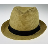 Dents Toyo Straw Trilby Fedora Hat Summer Fedora Small Brim - Natural/Black - S/M thumbnail