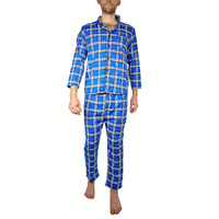 Mens Flannelette Pyjama Set Sleepwear Soft 100% Cotton PJs Two Piece Pajamas - Blue - 3XL thumbnail
