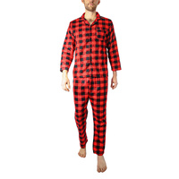 Mens Flannelette Pyjama Set Sleepwear Soft 100% Cotton PJs Two Piece Pajamas - Red - L thumbnail