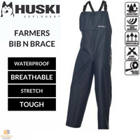 HUSKI OVERALLS Farmers Bib N Brace Waterproof Stretch Windproof Work - Navy - 3XL thumbnail