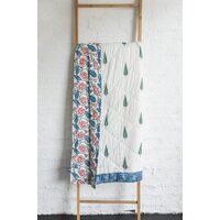 Kolka Kumudani Quilt 100% Cotton Lotus and Pines Print - Queen Size thumbnail