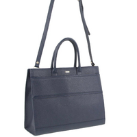 Morrissey Italian Structured Leather Tote Unisex Computer Bag Handbag - Navy thumbnail