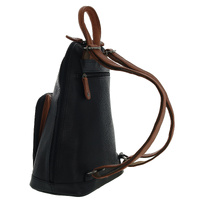 Milleni Genuine Italian Leather Soft Nappa Leather Backpack Bag Travel - Black/Cognac thumbnail