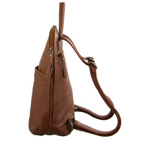 Milleni Ladies Genuine Italian Leather Backpack Bag Twin Zip - Cognac thumbnail