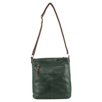 Milleni Ladies Nappa Leather Zip Closure Cross Body Bag Travel - Emerald/Chestnut thumbnail