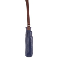 Milleni Womens Italian Leather Bag Soft Nappa Leather Cross-Body Travel - Indigo/Chestnut thumbnail