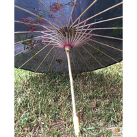 PARASOL UMBRELLA Chinese Japanese Bamboo Flower Pattern Fabric 80cm Diameter - Black thumbnail