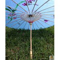 PARASOL UMBRELLA Chinese Japanese Bamboo Flower Pattern Fabric 80cm Diameter - Sky Blue thumbnail