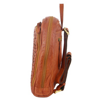 Pierre Cardin Woven Leather Ladies Backpack Bag Travel Satchel Zip - Cognac thumbnail