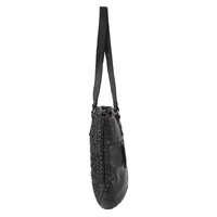 Pierre Cardin Woven Leather Ladies Shoulder Bag - Black thumbnail