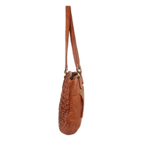 Pierre Cardin Woven Leather Ladies Shoulder Bag Travel Carry - Cognac thumbnail