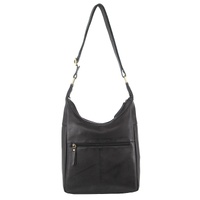 Pierre Cardin Womens Large Leather Multi Zip Perforated Cross-Body Bag - Black thumbnail