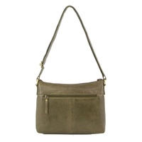 Pierre Cardin Womens Leather Perforated Cross Body Bag w/ Stud Detailing Travel - Olive thumbnail