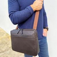 Pierre Cardin Mens Leather 13" Laptop Computer Bag - Brown thumbnail