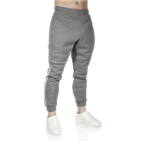 Mens Fleece Skinny Track Pants Jogger Gym Casual Sweat Trackies Warm Trousers - Grey Marle/White Stripe - L thumbnail