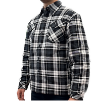 Mens QUILTED FLANNELETTE SHIRT 100% COTTON Flannel Jacket Padded Long Sleeve - Black/Charcoal/White (Quilted) - S thumbnail