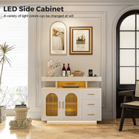 Buffet Sideboard Cabinet With RGB LED Light and Charging Station Console Coffee Bar White thumbnail