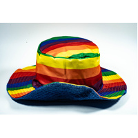 Rainbow Terry Towelling Bucket Hat Gay Lesbian Mardi Gras Party Cap LGBT - Reversible - Large (58cm) thumbnail