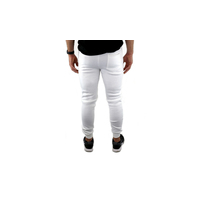 Mens Skinny Track Pants Joggers Trousers Gym Casual Sweat Cuffed Slim Trackies Fleece - White - L thumbnail
