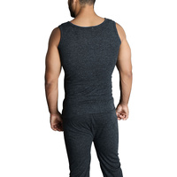 Mens THERMAL Merino Wool Blend Singlet Top Sleeveless Warm Underwear - Black - Black - XL thumbnail