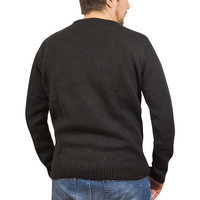 100% SHETLAND WOOL CREW Round Neck Knit JUMPER Pullover Mens Sweater Knitted - Plain Black - 5XL thumbnail