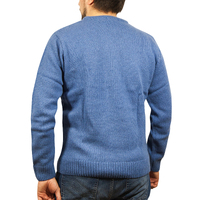 100% SHETLAND WOOL CREW Round Neck Knit JUMPER Pullover Mens Sweater Knitted - Sky (40) - 5XL thumbnail