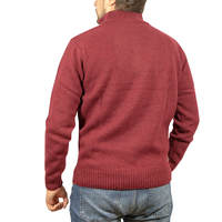 100% SHETLAND WOOL Half Zip Up Knit JUMPER Pullover Mens Sweater Knitted - Burgundy (97) - M thumbnail