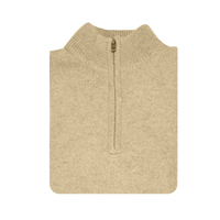 100% SHETLAND WOOL Half Zip Up Knit JUMPER Pullover Mens Sweater Knitted - Oat Marle (03) - XL thumbnail